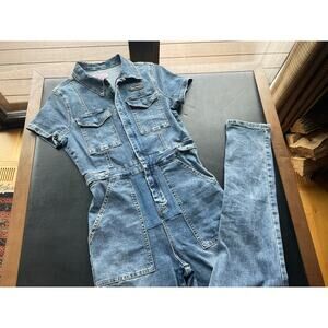 Juicy Couture Denim Jumpsuit Utility Romper Belted Y2K Short Sleeve Blue Jean